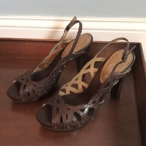 Sling back chunky pump sandal with cutouts